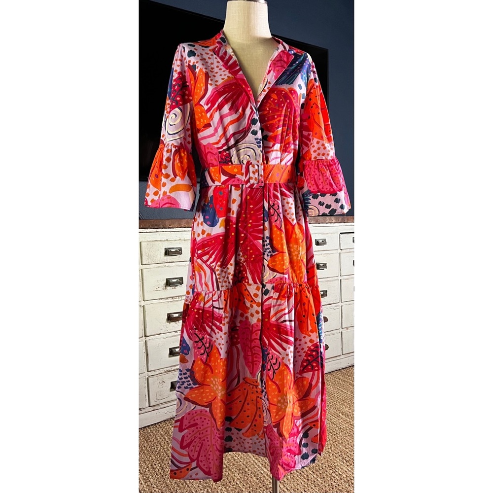 FARM Rio Pink & Orange Floral Midi Dress